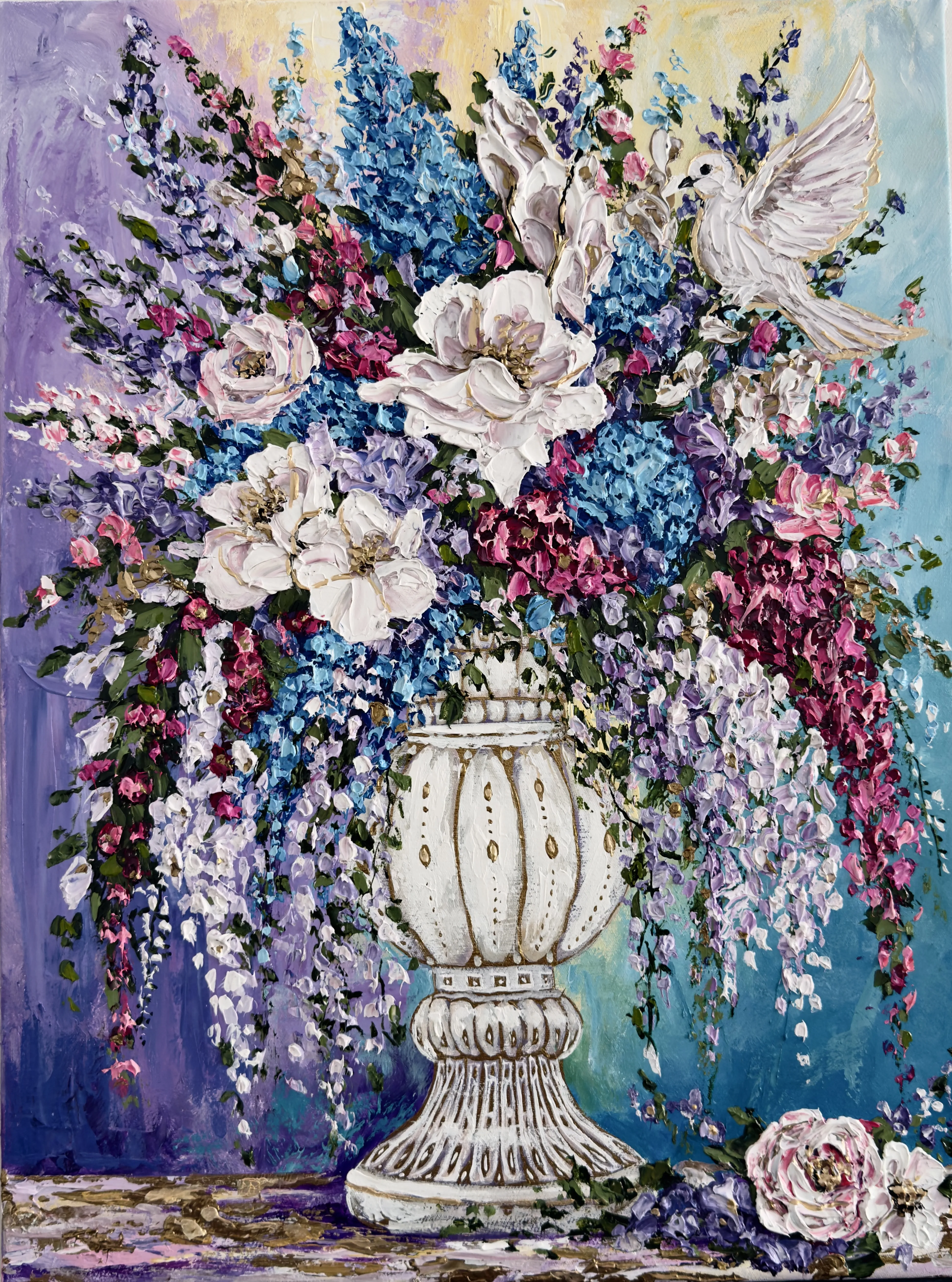 Image of Blossomming by Elena Adele Dmitrenko, size: 61 x 46 cm, made of acrylic impasto on canvas, Painting medium, part of the Magic Garden series, priced at $1280 Photo 1 of 12.