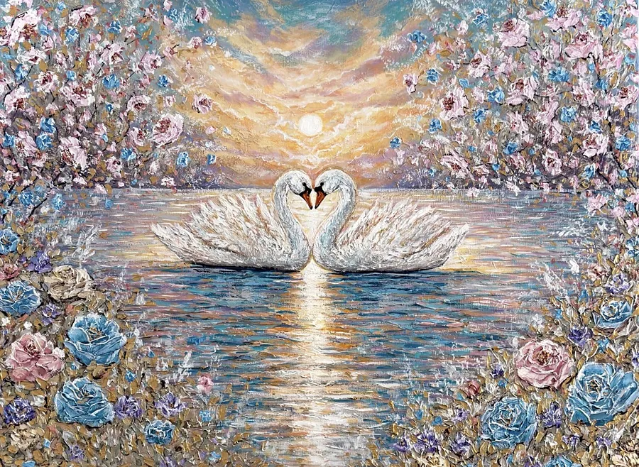 Bild von Als zwei Seelen sich endlich trafen von Elena Adele Dmitrenko, Größe: 36 x 48 in, hergestellt aus Acryl-Impasto auf Leinwand, Malerei Medium, aus Polen, Teil der Seelenbund Serie, zum Preis von $4800