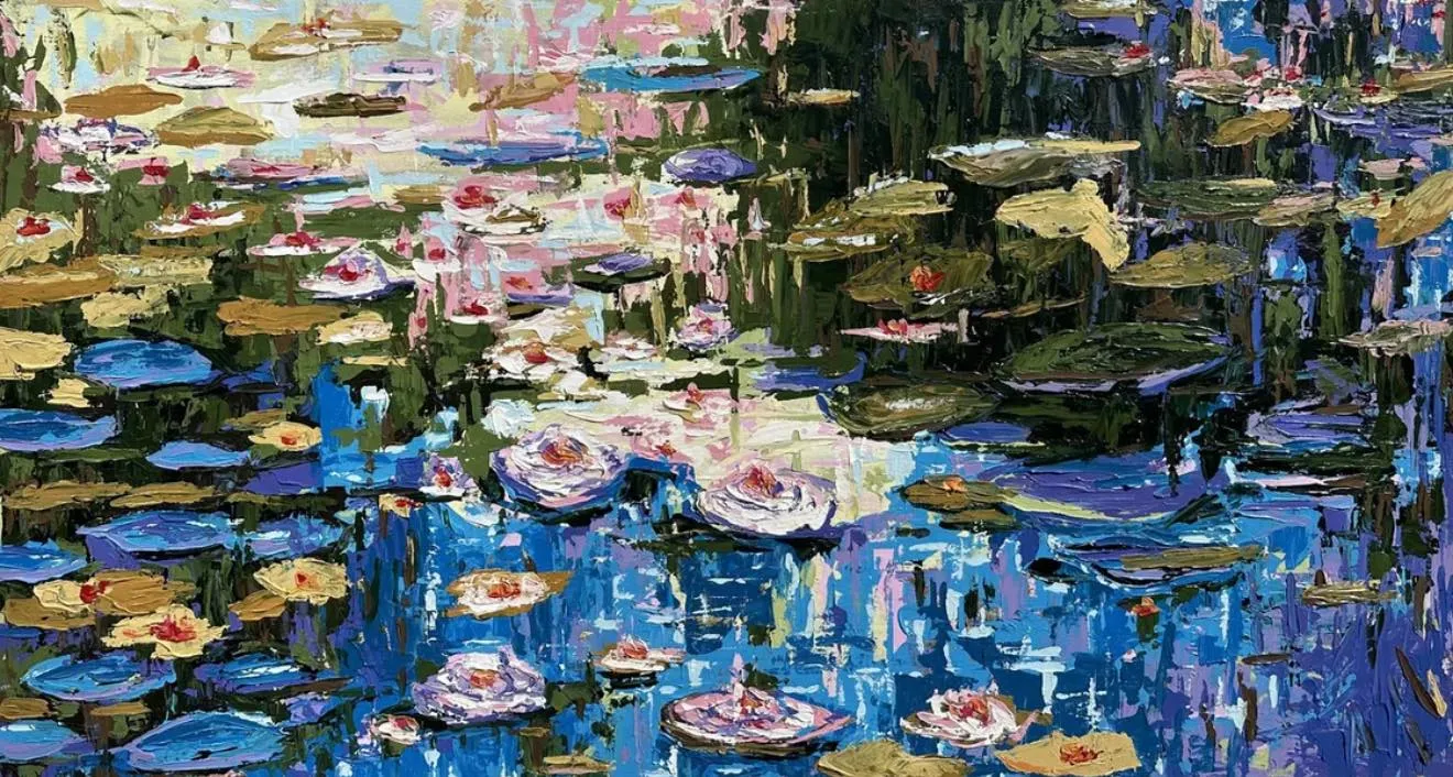 Bild von Inspired by Nature von Elena Adele Dmitrenko, Größe: 34 × 64 inches / 89 × 163 cm, hergestellt aus pastoses Acryl auf Leinwand, Malerei Medium, Teil der Magic Garden Serie, zum Preis von $6500