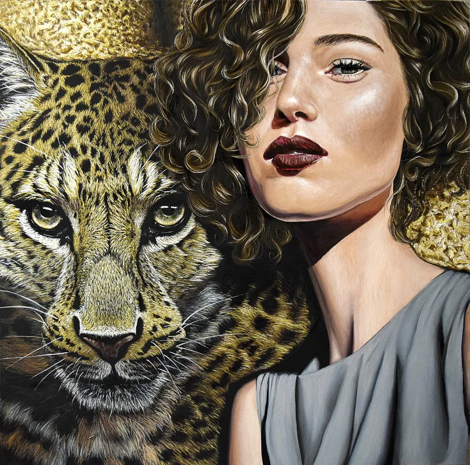 Obraz Dama w złocie autorstwa Elena Adele Dmitrenko, rozmiar: 40 x 40 inches, 100 x 100 cm, wykonany z olej na płótnie, część serii Portretu, cena: $12000