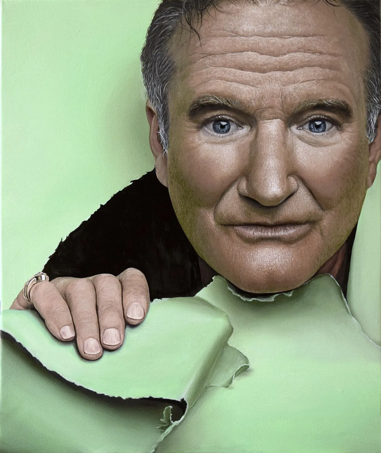 Imagen de Robin Williams portrait de Elena Adele Dmitrenko, tamaño: 50 x 60 cm, 24 x 20 inches, hecho de óleo sobre lienzo, medio Pintura, parte de la serie Retrato's, con un precio de $2400