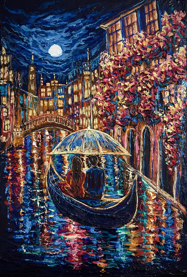 Image of Moments with You by Elena Adele Dmitrenko, size: 60 x 40 cm, made of Acrylic impasto on canvas , Painting medium, part of the Forever Moment's series, priced at $1280