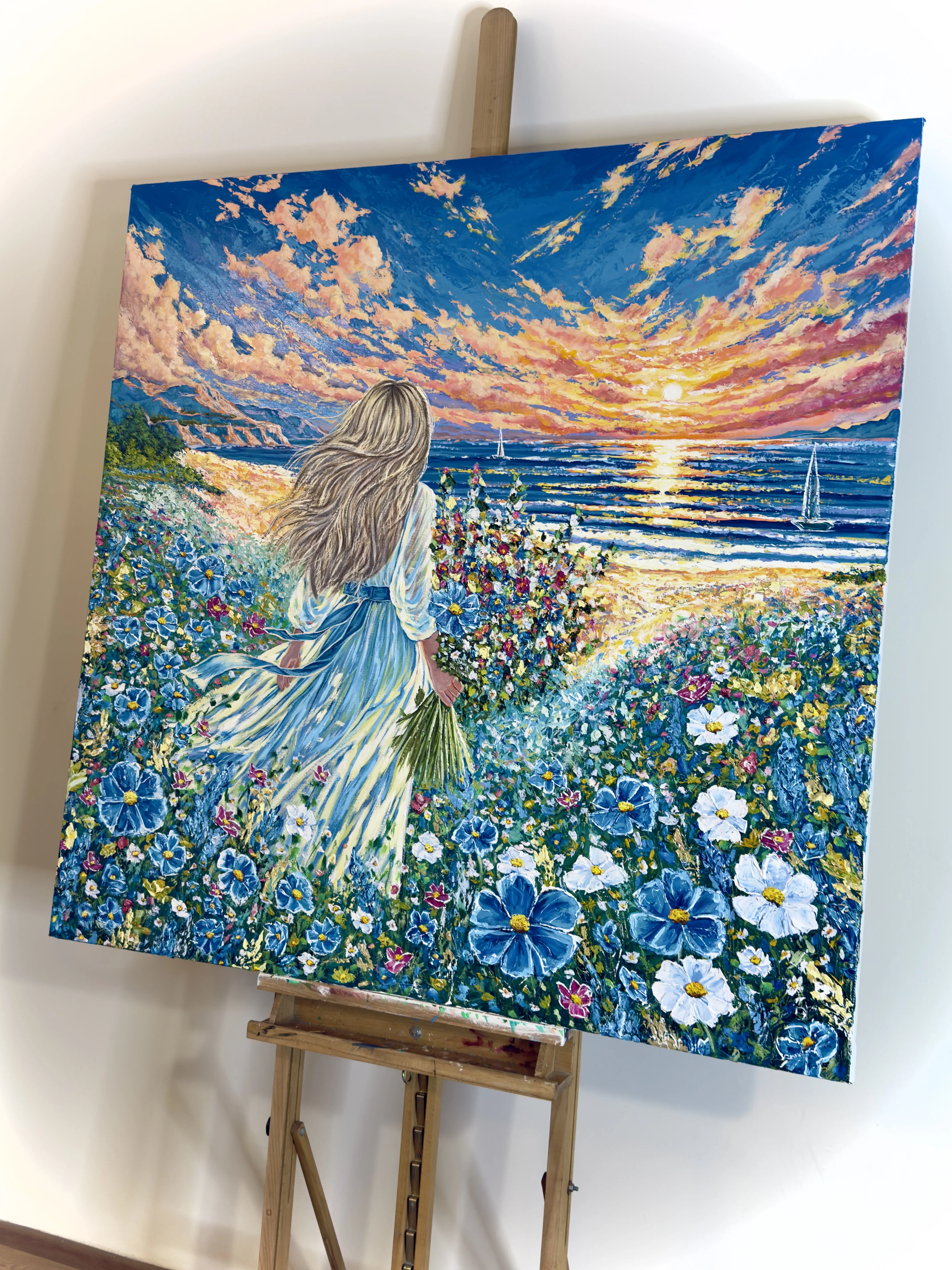 Obraz Wieczne lato autorstwa Elena Adele Dmitrenko, rozmiar: 48 x 48 in, wykonany z impasto akryl na płótnie, medium Malarstwo, z Polska, część serii Wieczny moment, cena: $4600 Zdjęcie 4 z 9.
