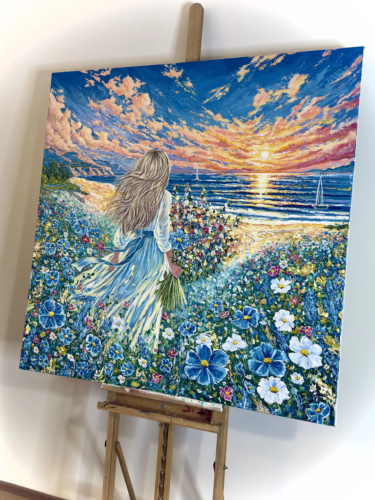 Imagen de Verano eterno de Elena Adele Dmitrenko, tamaño: 48 x 48 in, hecho de acrílico impasto sobre lienzo, medio Pintura, de Polonia, parte de la serie Momentos para siempre, con un precio de $4600 Foto 4 de 9.