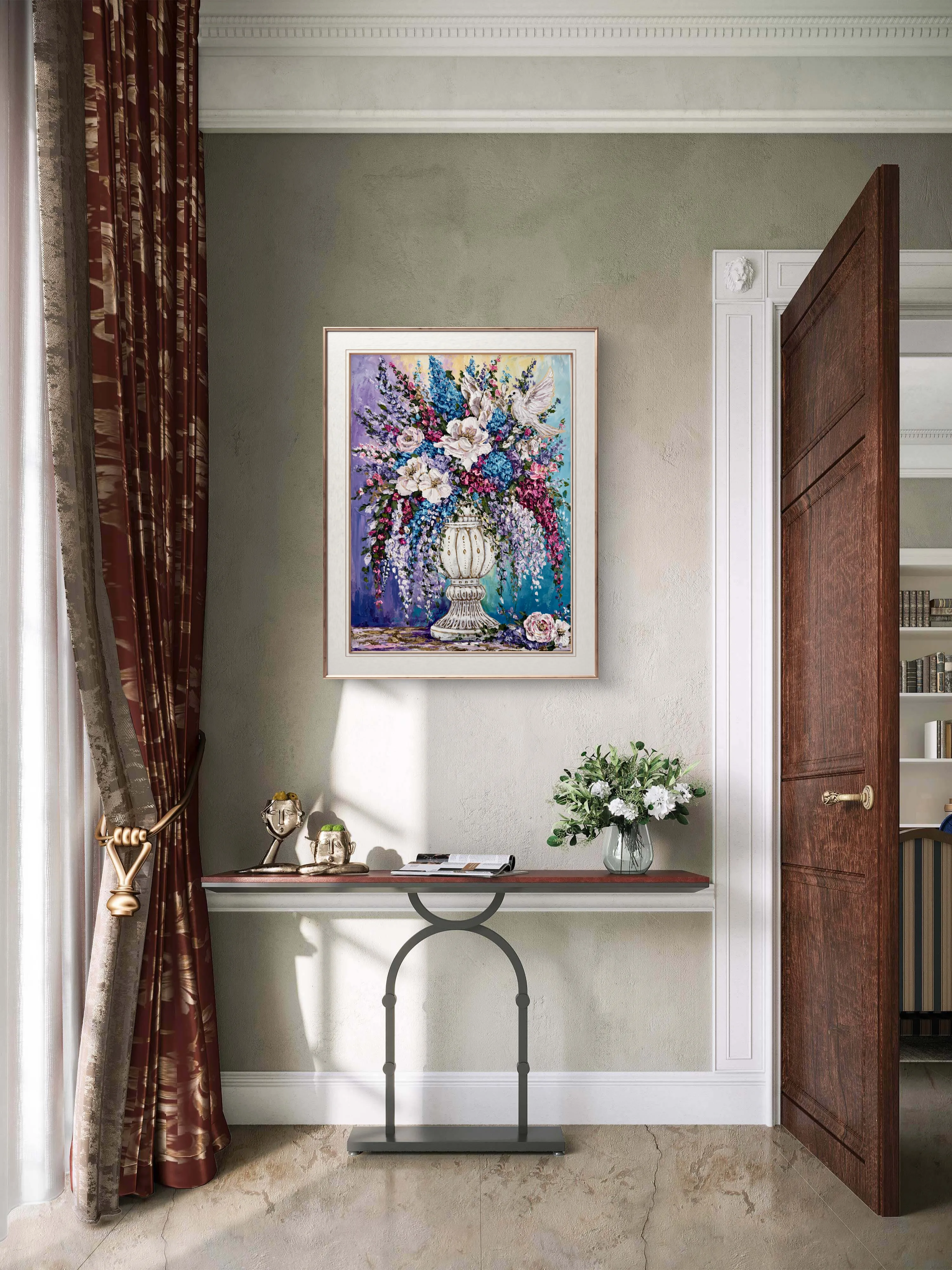 Image of Blossomming by Elena Adele Dmitrenko, size: 61 x 46 cm, made of acrylic impasto on canvas, Painting medium, part of the Magic Garden series, priced at $1280 Photo 5 of 12.