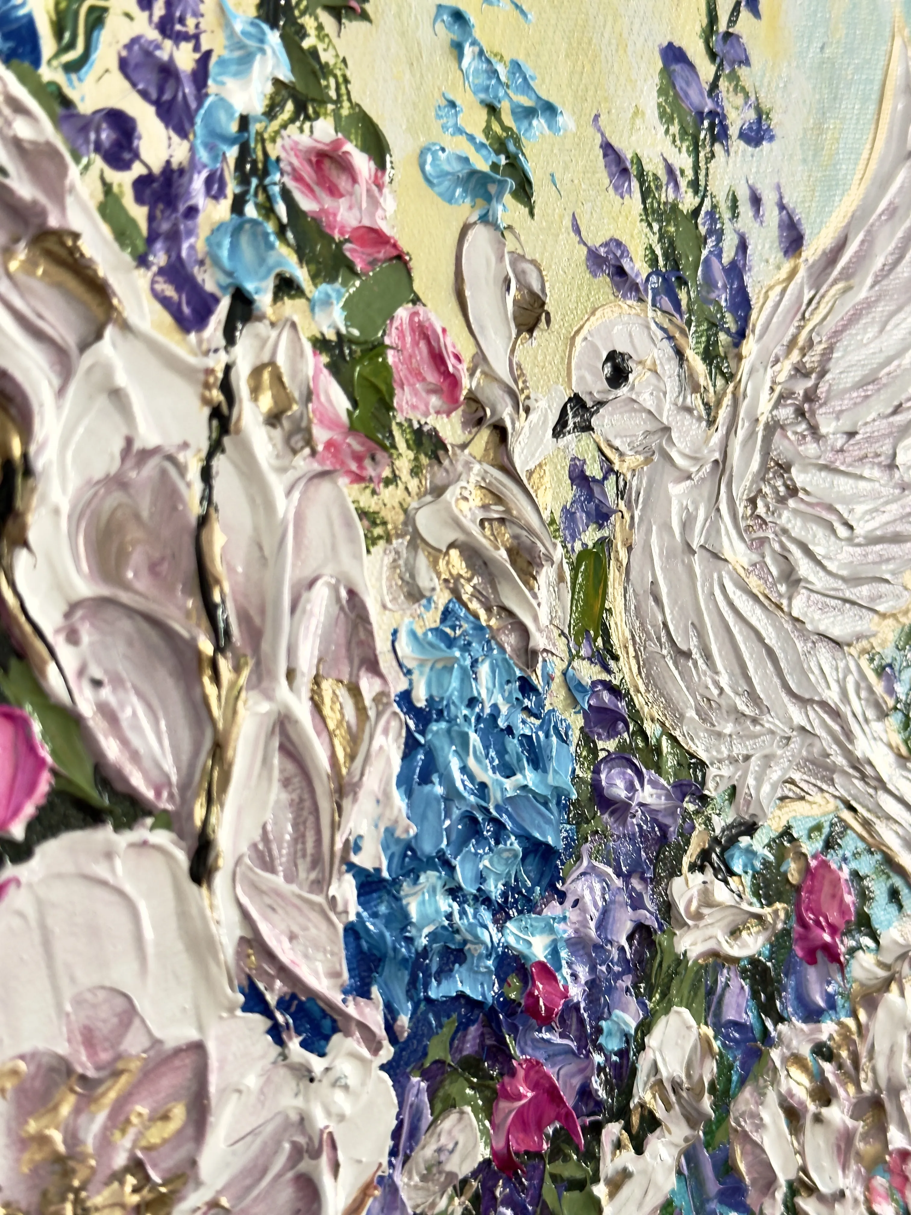 Image of Blossomming by Elena Adele Dmitrenko, size: 61 x 46 cm, made of acrylic impasto on canvas, Painting medium, part of the Magic Garden series, priced at $1280 Photo 6 of 12.