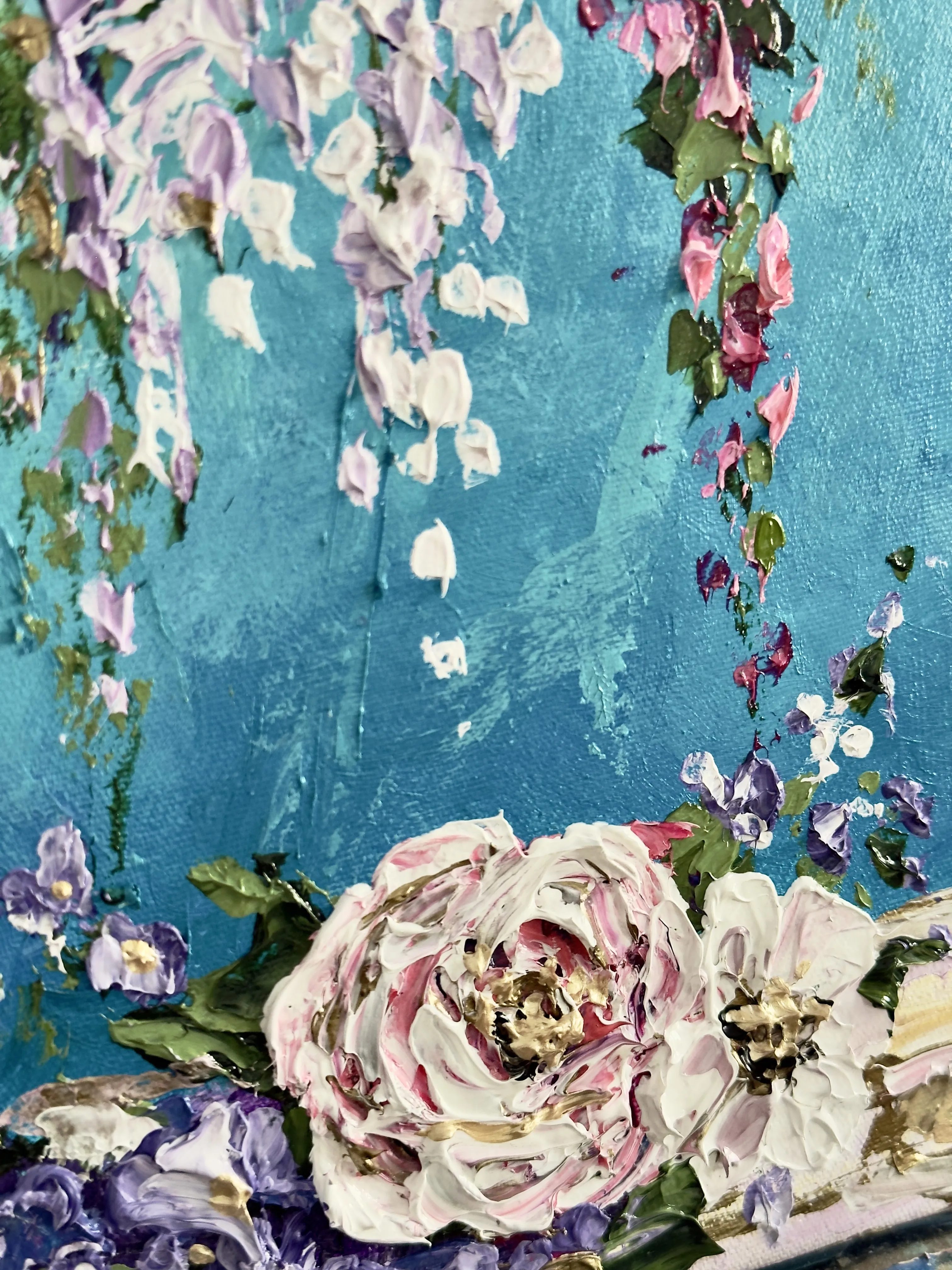 Image of Blossomming by Elena Adele Dmitrenko, size: 61 x 46 cm, made of acrylic impasto on canvas, Painting medium, part of the Magic Garden series, priced at $1280 Photo 7 of 12.