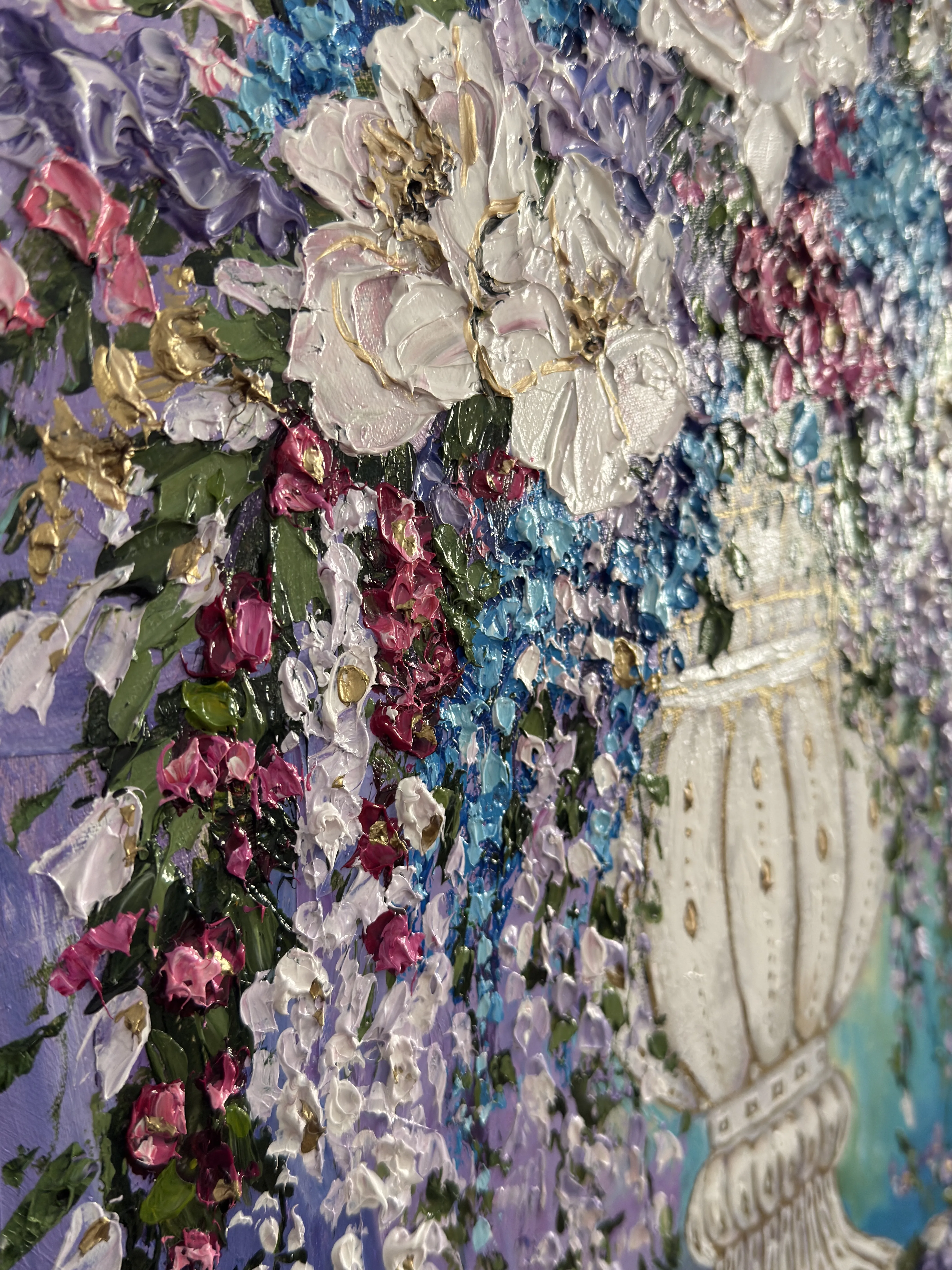 Image of Blossomming by Elena Adele Dmitrenko, size: 61 x 46 cm, made of acrylic impasto on canvas, Painting medium, part of the Magic Garden series, priced at $1280 Photo 12 of 12.